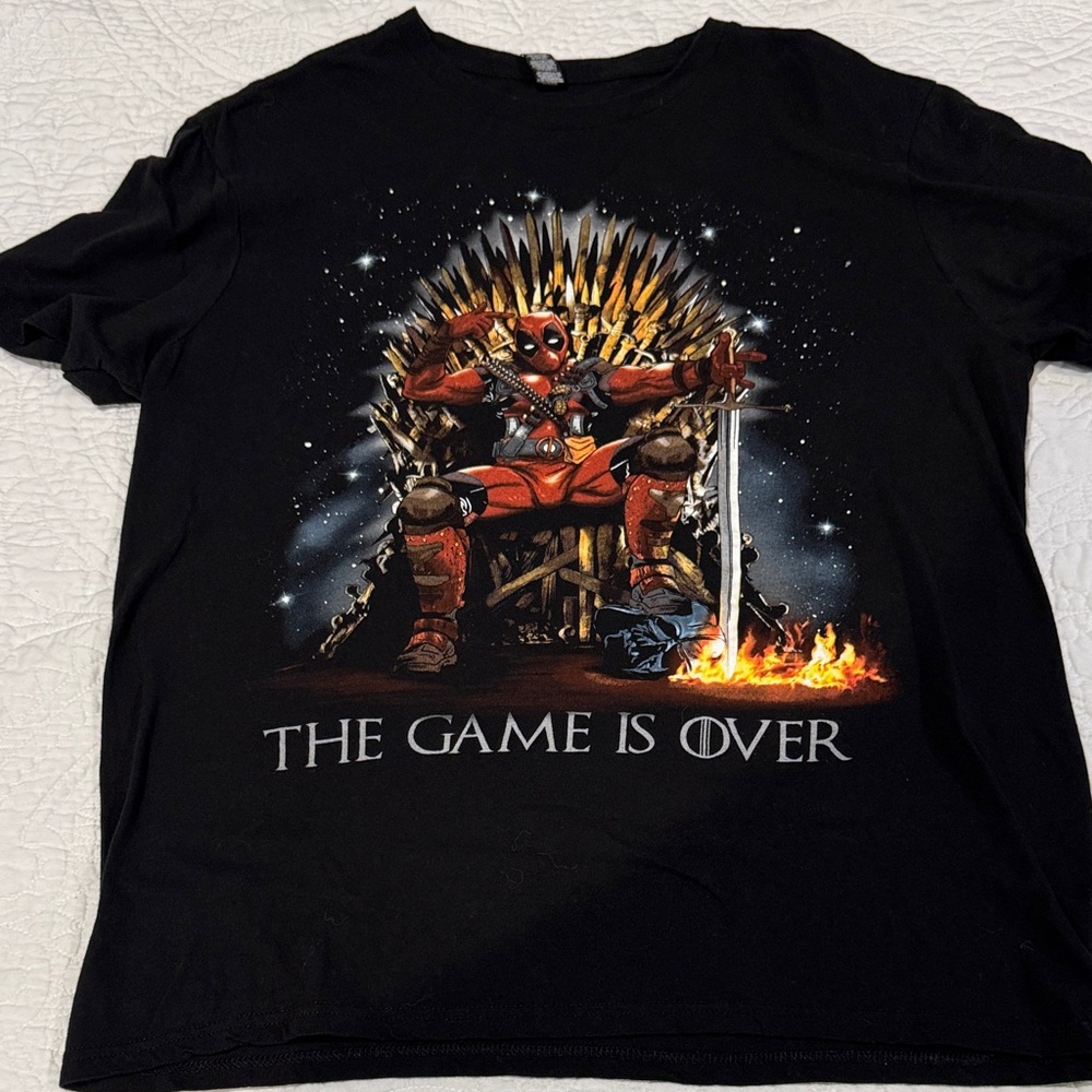 Black Graphic T-Shirt - Deadpool: The Game is Over. Mens Large. Collectible.